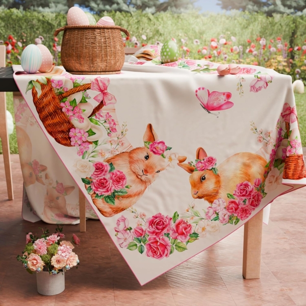 PETTI Artigiani Italiani - Tischdecke für Ostern, schmutzabweisend, rechteckig, für Ostern, für Küche, Design Pink Bunnys X12, Sitzer (140x240 cm), 100% Made in Italy Bild 3