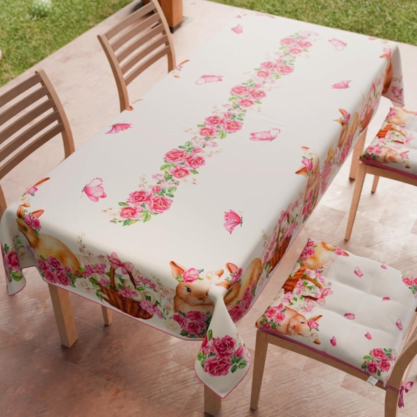 PETTI Artigiani Italiani - Tischdecke für Ostern, schmutzabweisend, rechteckig, für Ostern, für Küche, Design Pink Bunnys X12, Sitzer (140x240 cm), 100% Made in Italy Bild 2