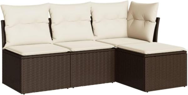 vidaXL 4-tlg. Garten-Sofagarnitur mit Kissen Braun Poly Rattan 3249342