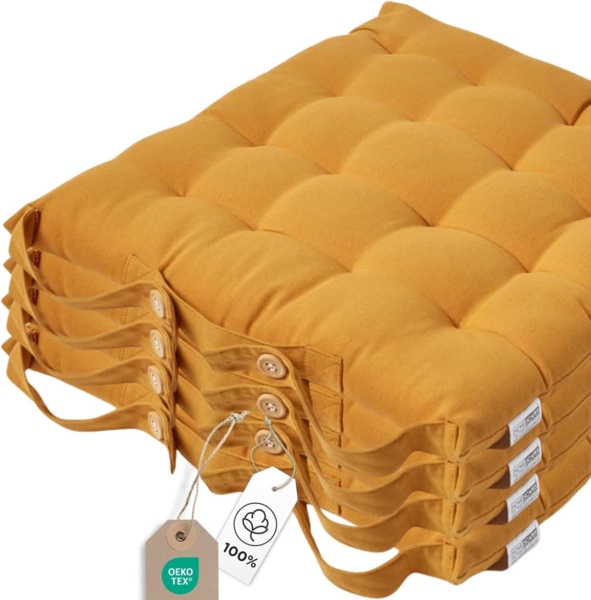 Homescapes Stuhlkissen 4 Stuhlkissen senfgelb, 40 x 40 cm