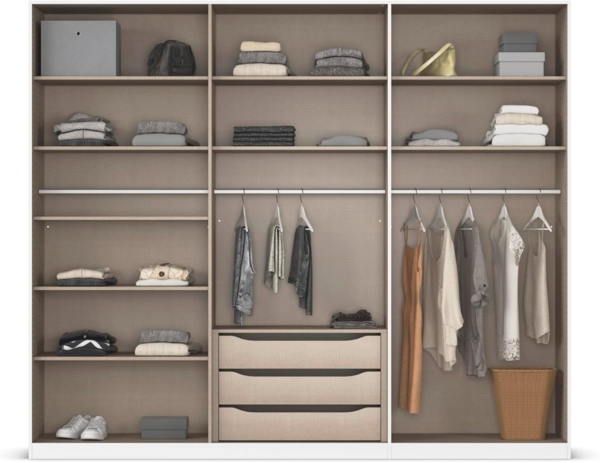 Rauch Möbel Alabama, Kleiderschrank, Garderobe, 6-türig, Spiegel, Zubehör Premium, 3 Kleiderstangen, 9 Einlegeböden, Schubladeneinsatz, Farbe Grau metallic, Schwarz, Griff Grau metallic, 271 x 229 x 54 cm Bild 7