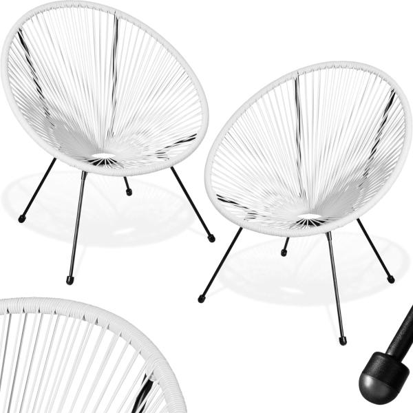 tectake 800988 2er Set Acapulco Garten Stuhl, Relaxsessel im Retro Design, Indoor und Outdoor, Lounge Sessel für Garten Balkon und Terrasse (Weiß | Nr. 404406)