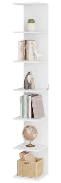 WOLTU Regal, Standregal mit 7 Ebenen, Wandregal weiß, Bücherregal Küchenregal schmal, freistehend wandmontiert, für Küche Wohnzimmer Schlafzimmer, aus Holzwerkstoff, RGB46ws