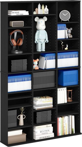 Furinno Jaya Multimedia-Medienspeicher-Tower-Rack mit 24 Regalen und verstellbaren Regalen, Americano