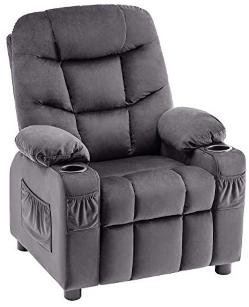MCombo Kinder Sessel Jugend- und Kindersofa Kindersessel 7355, mit Liegefunktion, Samt, Grau, 72 x 66 x 87 cm
