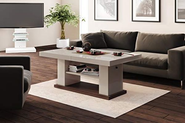 designimpex Couchtisch HN-777 Cappuccino - Nussbaum Hochglanz höhenverstellbar ausziehbar
