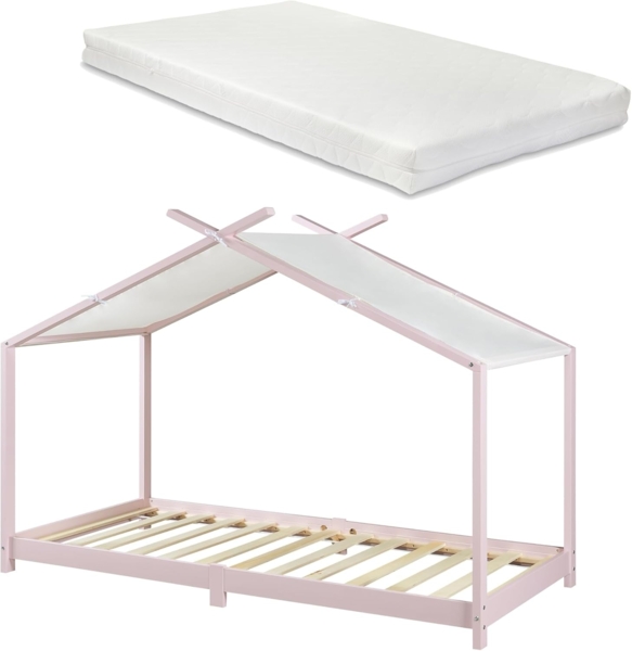 Kinderbett Brome mit Matratze 90x200 cm Rosa [en. casa]