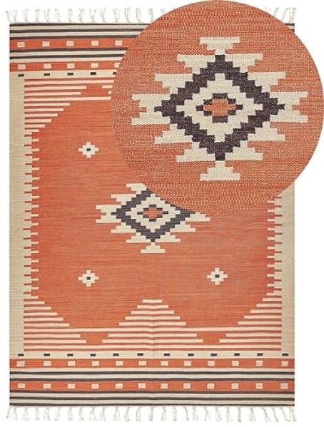 Kelim Teppich Baumwolle orange 160 x 230 cm geometrisches Muster Kurzflor GAVAR