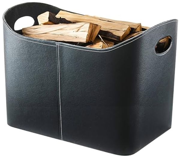 Kobolo Kaminholzkorb Holztrage in schwarz aus Kunstleder (ohne Deckel)