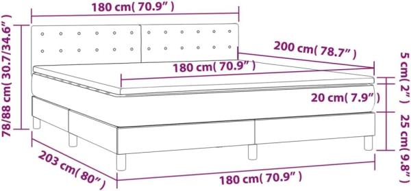 vidaXL Boxspringbett mit Matratze & LED Hellgrau 180x200 cm Samt 3134657 Bild 2