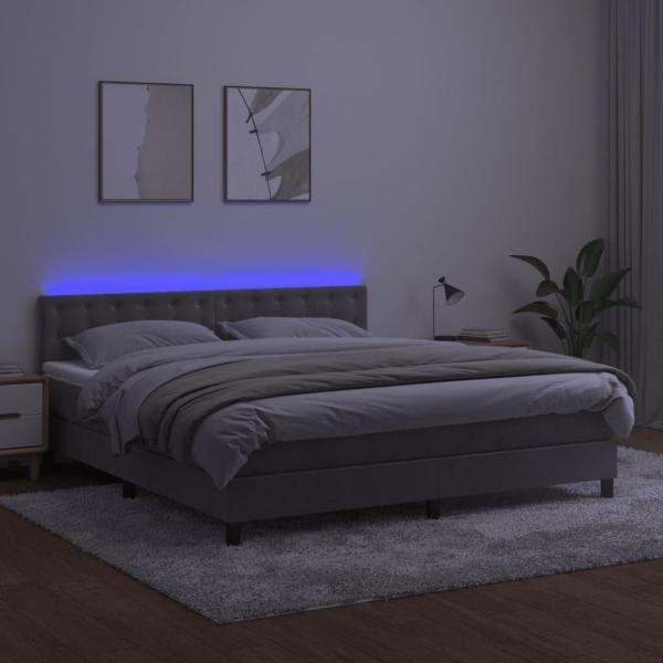 vidaXL Boxspringbett mit Matratze & LED Hellgrau 180x200 cm Samt 3134657 Bild 4