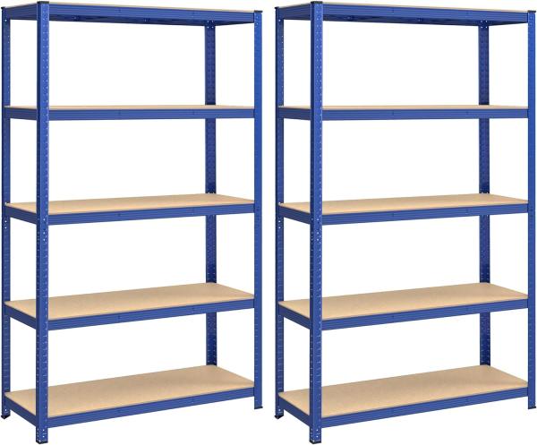 Standregal,2er Set, Schwerlastregal, Kellerregal, Bücherregal, Lagerregal, 5 Ablagen, Küchenregal, Regal,verstellbare Ablagen, Industriestil,200x120x60cm,Blau,GLR060Q02