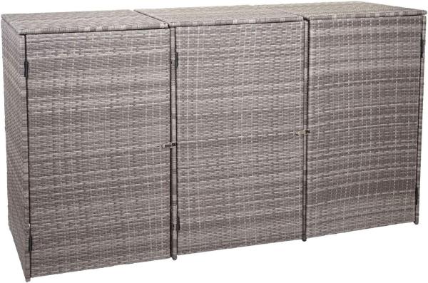 3er-Mülltonnenverkleidung HWC-E25, Mülltonnenbox Mülltonnenabdeckung, Poly-Rattan 3x120l ~ grau Bild 2