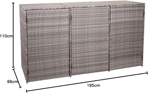 3er-Mülltonnenverkleidung HWC-E25, Mülltonnenbox Mülltonnenabdeckung, Poly-Rattan 3x120l ~ grau Bild 10