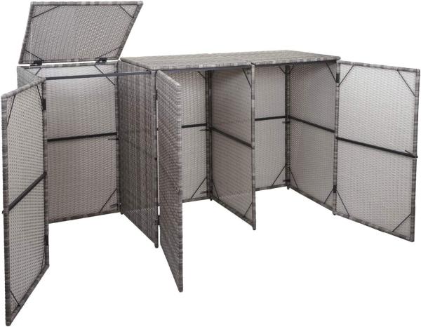 3er-Mülltonnenverkleidung HWC-E25, Mülltonnenbox Mülltonnenabdeckung, Poly-Rattan 3x120l ~ grau Bild 7