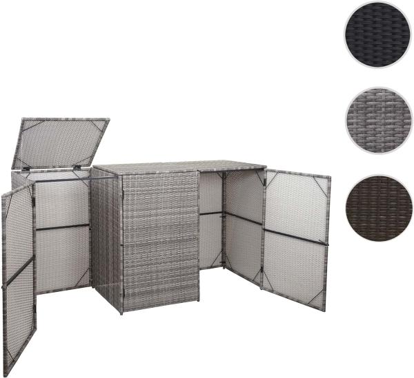 3er-Mülltonnenverkleidung HWC-E25, Mülltonnenbox Mülltonnenabdeckung, Poly-Rattan 3x120l ~ grau Bild 8