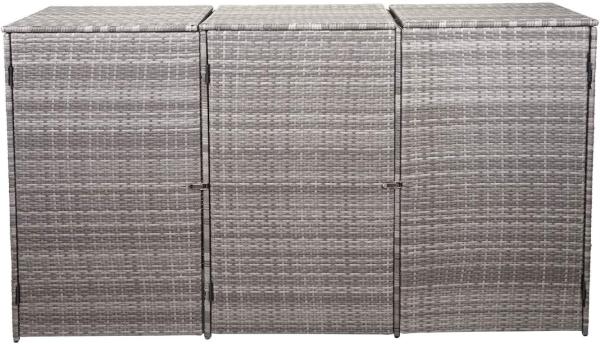 3er-Mülltonnenverkleidung HWC-E25, Mülltonnenbox Mülltonnenabdeckung, Poly-Rattan 3x120l ~ grau Bild 9
