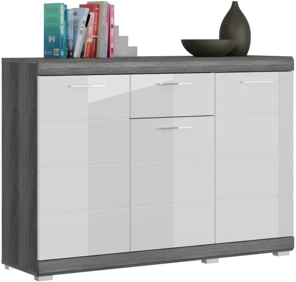 Kommode >Sandusky< in rauchsilber/weiß hochglanz - 120x85x37cm (BxHxT)
