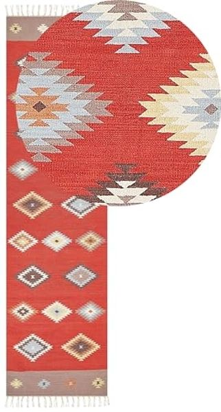 Kelim Teppich Baumwolle mehrfarbig 80 x 300 cm geometrisches Muster Kurzflor LORUT