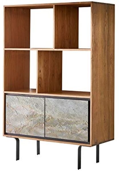 Highboard Juwelo 88x135 cm Akazie Natur mit Steinfurnier