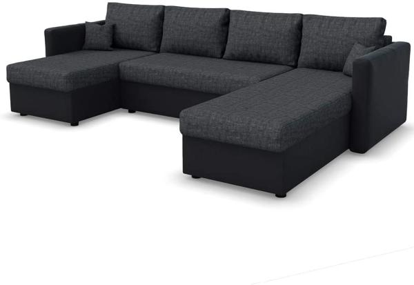 VICCO XXL Ecksofa mit Schlaffunktion Schwarz - Couch Ecksofa Schlafsofa Taschenfederkern Polstereck