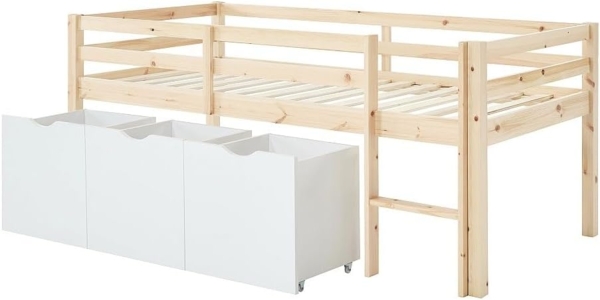 Vente-unique - Halbhohes Bett 90x190 cm – Mit Stauraum + Matratze – Kiefer & MDF – Natur/Weiß – LANIORI Bild 5