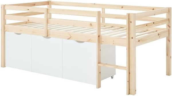 Vente-unique - Halbhohes Bett 90x190 cm – Mit Stauraum + Matratze – Kiefer & MDF – Natur/Weiß – LANIORI Bild 3