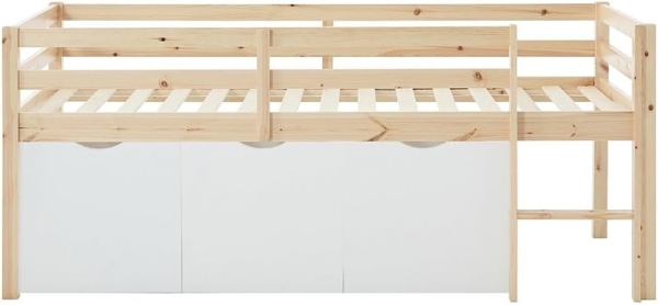 Vente-unique - Halbhohes Bett 90x190 cm – Mit Stauraum + Matratze – Kiefer & MDF – Natur/Weiß – LANIORI Bild 4