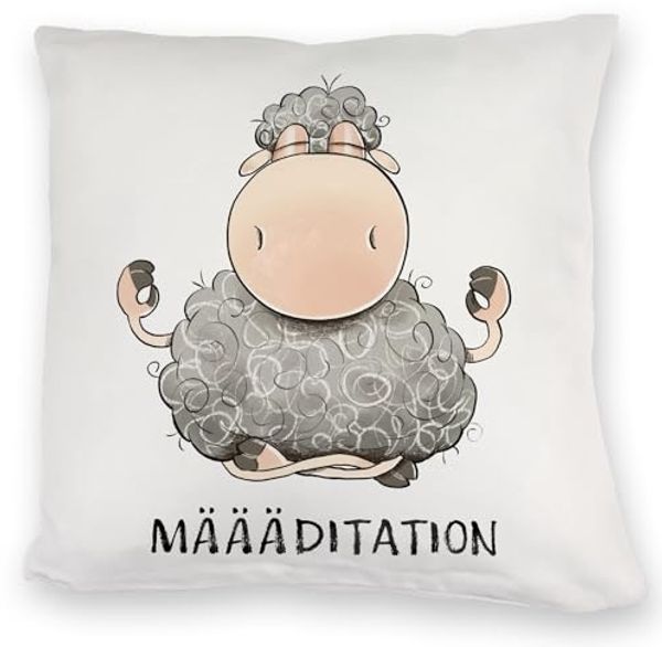 speecheese Dekokissen Schaf Kuschelkissen mit Spruch MÄÄÄditation