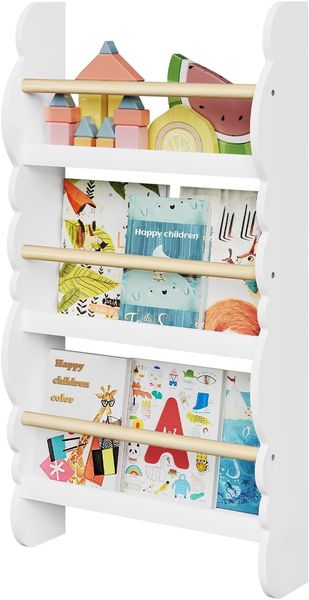 WOLTU Kinder Bücherregal Wandregal, Bücher-Organizer mit 3 Ablagen, Kinderregal für Buchaufbewahrung, aus Kiefernholz E1 MDF, für Kinderzimmer Spielzimmer, KR013ws