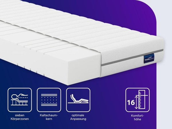 Traumnacht Orthopädische 7-Zonen Kaltschaummatratze, Härtegrad 2 (H2 - mittel), Öko-Tex zertifiziert, 140x200 cm, Höhe 16 cm, produziert nach deutschem Qualitätsstandard Bild 5