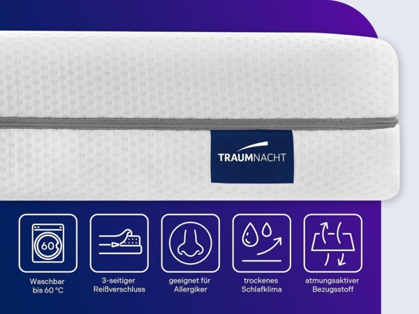 Traumnacht Orthopädische 7-Zonen Kaltschaummatratze, Härtegrad 2 (H2 - mittel), Öko-Tex zertifiziert, 140x200 cm, Höhe 16 cm, produziert nach deutschem Qualitätsstandard Bild 4