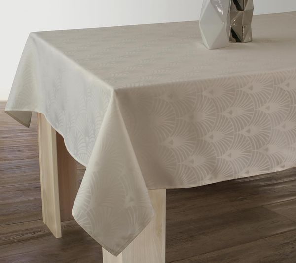 Le linge de Jules Damast-Tischdecke, schmutzabweisend, Ecru – quadratisch 150x150 cm