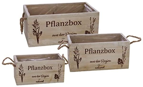 Spetebo Blumenkasten Holz Pflanzbox 3er Set - 29 / 24 / 20 cm (3er Set, 3 St, Pflanzkästen in 3 Größen), Pflanzkasten mit Henkel aus Naturkordel