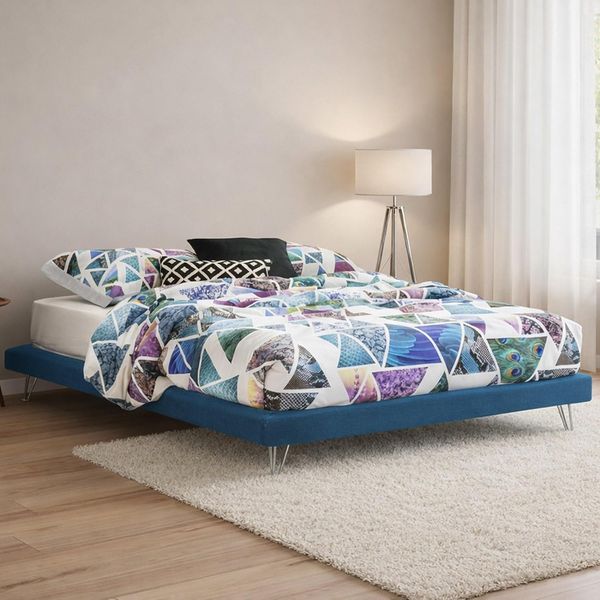 Talamo Italia - Doppelbett Isabella, Festbett aus Stoff mit Füßen, 100 % Made in Italy, geeignet für Matratze 160x190 cm, Blau