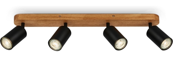 B.K.Licht - Deckenlampe schwenkbar, GU10 Fassung, max. 9 W, Deckenleuchte, Lampe, Wohnzimmerlampe, Schlafzimmerlampe, Küchenlampe, Deckenstrahler, Deckenbeleuchtung, 55 cm, Schwarz-Holz