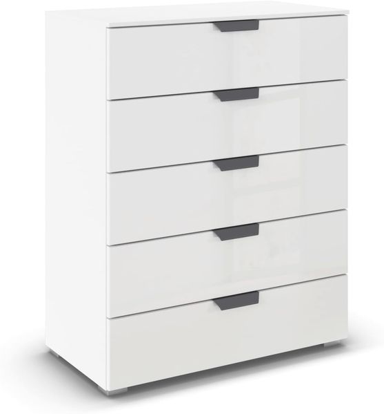 rauch Aditio Box, Kommode, 5 Schubladen, mit Glasfront, mit Softclose-Funktion, Farbe Weiß, BxHxT 80x100x42cm