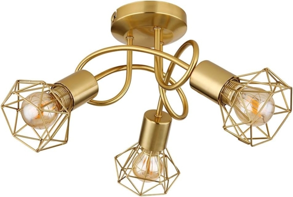 Deckenleuchte, 3 Flammig, Gitter, gold, D 36 cm