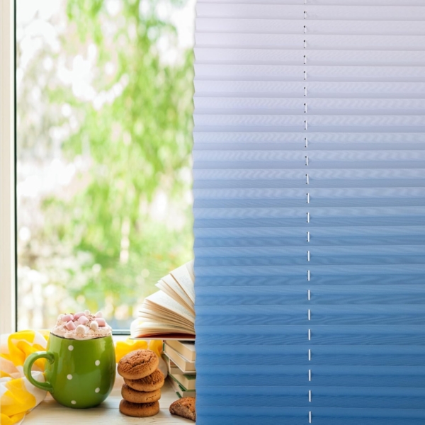 Plissee mit Farbverlauf 100x120 cm(BxH) Blau-Weiß plissees klemmfix ohne Bohen Blickdicht Faltrollo Lichtdurchlässig Rollos für Fenster ohne Bohren Bild 3