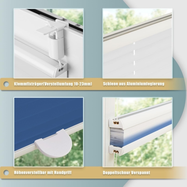 Plissee mit Farbverlauf 100x120 cm(BxH) Blau-Weiß plissees klemmfix ohne Bohen Blickdicht Faltrollo Lichtdurchlässig Rollos für Fenster ohne Bohren Bild 5