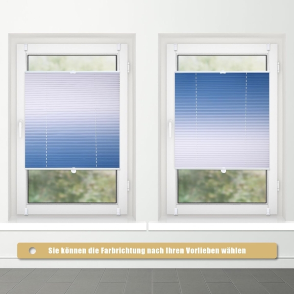 Plissee mit Farbverlauf 100x120 cm(BxH) Blau-Weiß plissees klemmfix ohne Bohen Blickdicht Faltrollo Lichtdurchlässig Rollos für Fenster ohne Bohren Bild 4