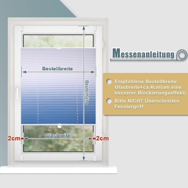 Plissee mit Farbverlauf 100x120 cm(BxH) Blau-Weiß plissees klemmfix ohne Bohen Blickdicht Faltrollo Lichtdurchlässig Rollos für Fenster ohne Bohren Bild 7