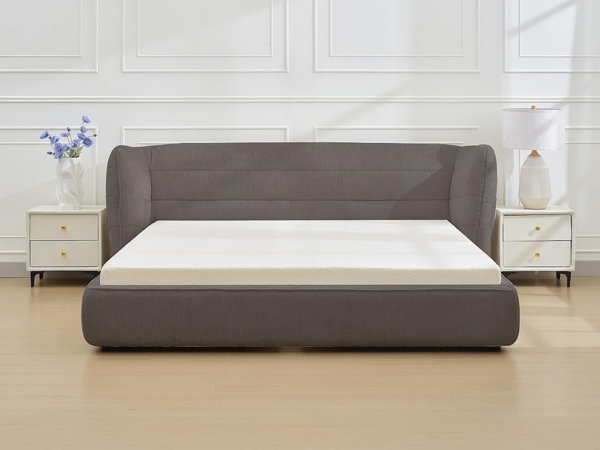 Vente-unique - Bett 140 x 200 cm mit geschwungenem Kopfteil - Bouclé-Stoff - Grau - LARUMO von Maison Céphy Bild 2