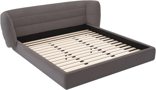 Vente-unique - Bett 140 x 200 cm mit geschwungenem Kopfteil - Bouclé-Stoff - Grau - LARUMO von Maison Céphy Bild 1