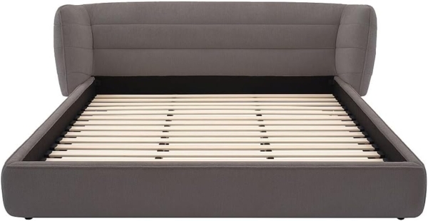 Vente-unique - Bett 140 x 200 cm mit geschwungenem Kopfteil - Bouclé-Stoff - Grau - LARUMO von Maison Céphy Bild 4