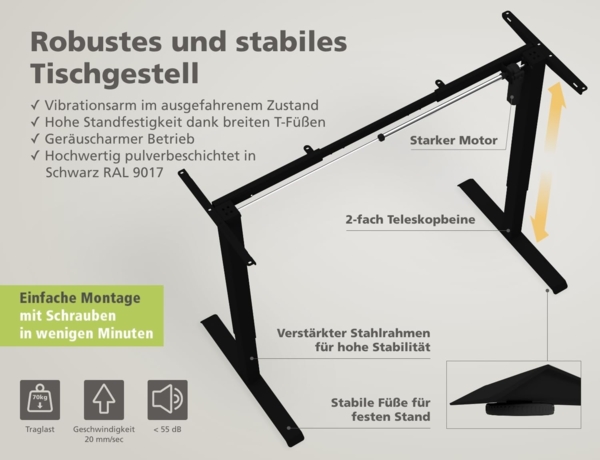 HighDesk SMART Höhenverstellbarer Schreibtisch (Schwarz + Ahorn I 120x80 cm) - Elektrischer Sitz- & Stehtisch mit Tischplatte - Stehschreibtisch Elektrisch Höhenverstellbar - von Krieg Bild 4