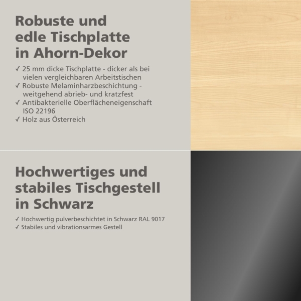 HighDesk SMART Höhenverstellbarer Schreibtisch (Schwarz + Ahorn I 120x80 cm) - Elektrischer Sitz- & Stehtisch mit Tischplatte - Stehschreibtisch Elektrisch Höhenverstellbar - von Krieg Bild 6