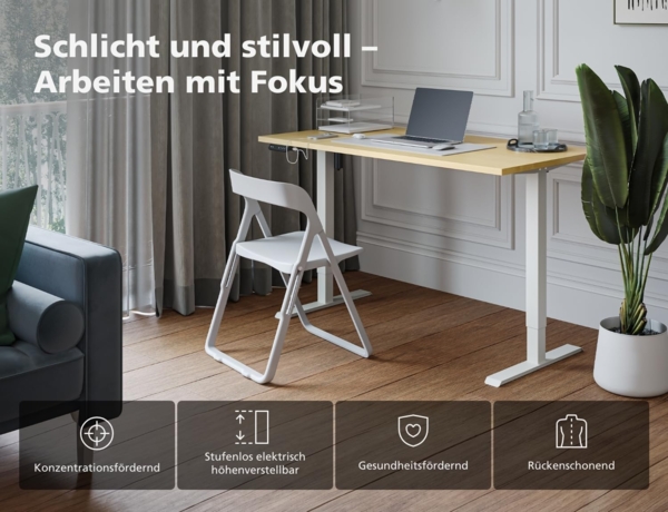 HighDesk SMART Höhenverstellbarer Schreibtisch (Schwarz + Ahorn I 120x80 cm) - Elektrischer Sitz- & Stehtisch mit Tischplatte - Stehschreibtisch Elektrisch Höhenverstellbar - von Krieg Bild 5