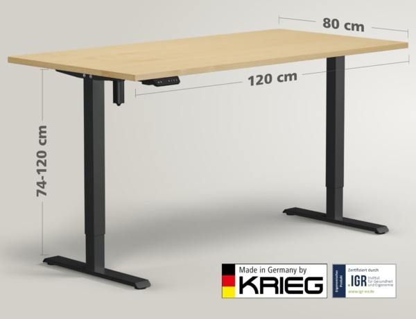 HighDesk SMART Höhenverstellbarer Schreibtisch (Schwarz + Ahorn I 120x80 cm) - Elektrischer Sitz- & Stehtisch mit Tischplatte - Stehschreibtisch Elektrisch Höhenverstellbar - von Krieg Bild 2