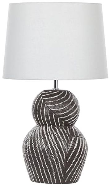 'Guapore' Tischlampe mit Keramikfuß Schwarz 63 cm Streifenmuster Kabel mit Schalter Lampenschirm aus Baumwolle / Jute in Weiß Wohnzimmer Schlafzimmer